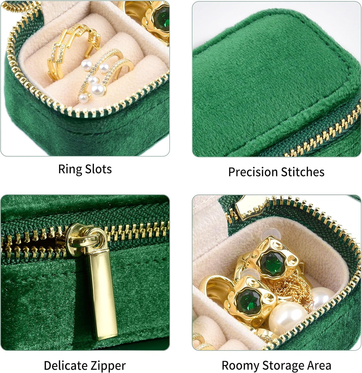 Small Travel Jewelry Case, Mini Tiny Plush Velvet Jewelry Box for Women and Girls, Pocket Size Jewelry holder organizer for Rings Earrings and Small Items(Avocado Green)