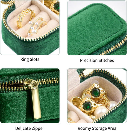 Small Travel Jewelry Case, Mini Tiny Plush Velvet Jewelry Box for Women and Girls, Pocket Size Jewelry holder organizer for Rings Earrings and Small Items(Avocado Green)