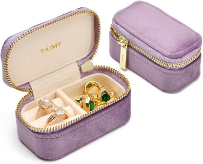 Small Travel Jewelry Case, Mini Tiny Plush Velvet Jewelry Box for Women and Girls, Pocket Size Jewelry holder organizer for Rings Earrings and Small Items(Avocado Green)