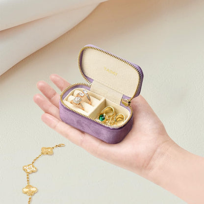 Small Travel Jewelry Case, Mini Tiny Plush Velvet Jewelry Box for Women and Girls, Pocket Size Jewelry holder organizer for Rings Earrings and Small Items(Avocado Green)