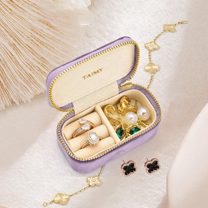 Small Travel Jewelry Case, Mini Tiny Plush Velvet Jewelry Box for Women and Girls, Pocket Size Jewelry holder organizer for Rings Earrings and Small Items(Avocado Green)