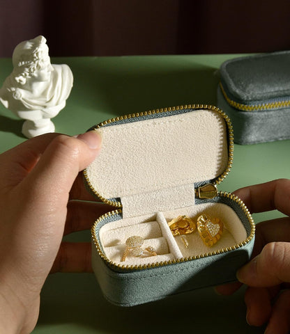 Small Travel Jewelry Case, Mini Tiny Plush Velvet Jewelry Box for Women and Girls, Pocket Size Jewelry holder organizer for Rings Earrings and Small Items(Avocado Green)