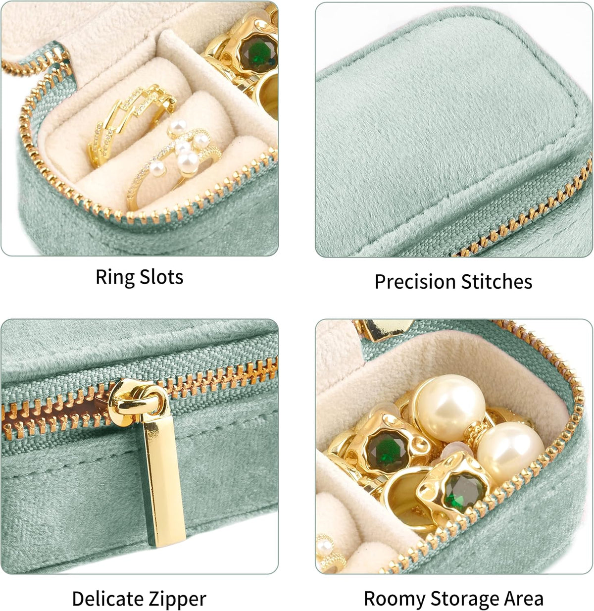 Small Travel Jewelry Case, Mini Tiny Plush Velvet Jewelry Box for Women and Girls, Pocket Size Jewelry holder organizer for Rings Earrings and Small Items(Avocado Green)