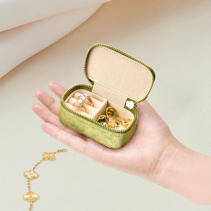 Small Travel Jewelry Case, Mini Tiny Plush Velvet Jewelry Box for Women and Girls, Pocket Size Jewelry holder organizer for Rings Earrings and Small Items(Avocado Green)