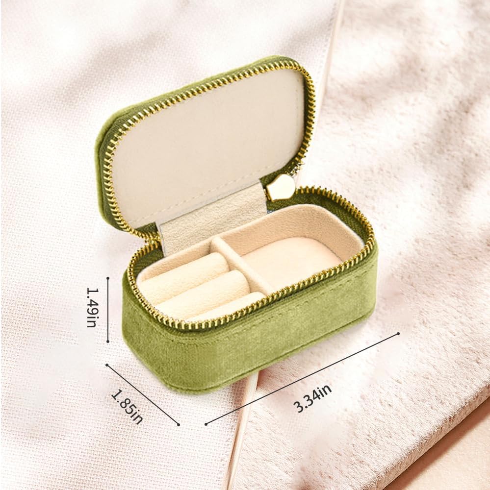 Small Travel Jewelry Case, Mini Tiny Plush Velvet Jewelry Box for Women and Girls, Pocket Size Jewelry holder organizer for Rings Earrings and Small Items(Avocado Green)