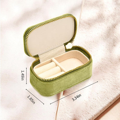 Small Travel Jewelry Case, Mini Tiny Plush Velvet Jewelry Box for Women and Girls, Pocket Size Jewelry holder organizer for Rings Earrings and Small Items(Avocado Green)