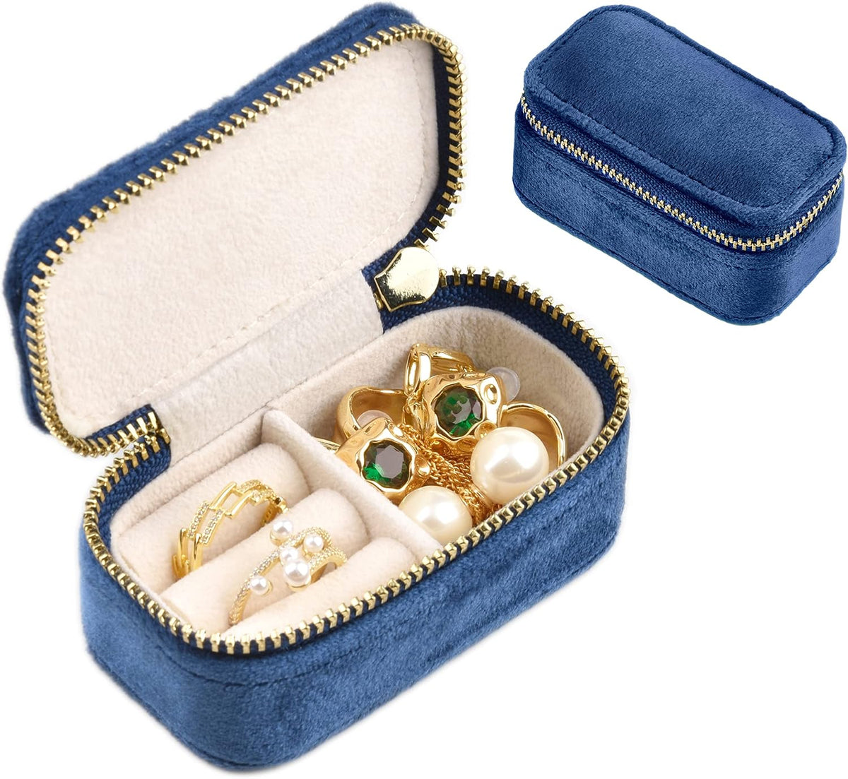 Small Travel Jewelry Case, Mini Tiny Plush Velvet Jewelry Box for Women and Girls, Pocket Size Jewelry holder organizer for Rings Earrings and Small Items(Avocado Green)