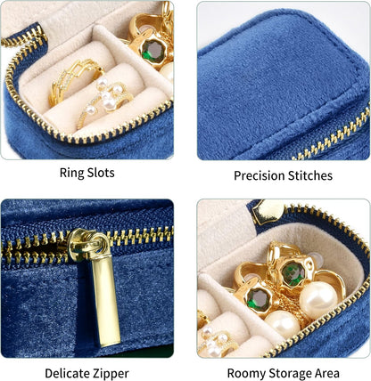 Small Travel Jewelry Case, Mini Tiny Plush Velvet Jewelry Box for Women and Girls, Pocket Size Jewelry holder organizer for Rings Earrings and Small Items(Avocado Green)