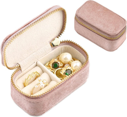 Small Travel Jewelry Case, Mini Tiny Plush Velvet Jewelry Box for Women and Girls, Pocket Size Jewelry holder organizer for Rings Earrings and Small Items(Avocado Green)