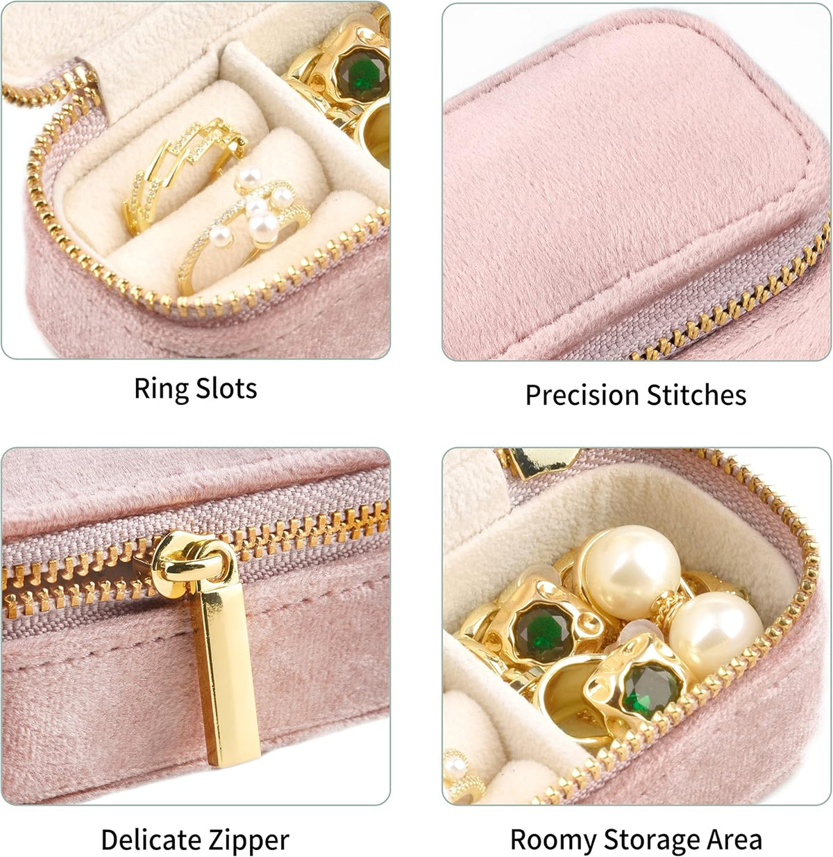 Small Travel Jewelry Case, Mini Tiny Plush Velvet Jewelry Box for Women and Girls, Pocket Size Jewelry holder organizer for Rings Earrings and Small Items(Avocado Green)