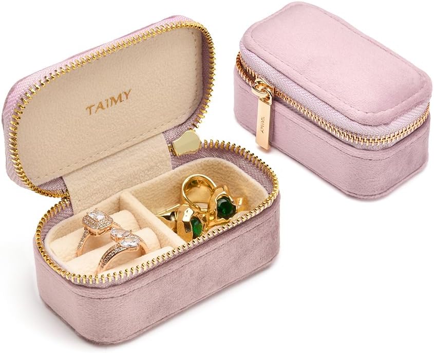 Small Travel Jewelry Case, Mini Tiny Plush Velvet Jewelry Box for Women and Girls, Pocket Size Jewelry holder organizer for Rings Earrings and Small Items(Avocado Green)