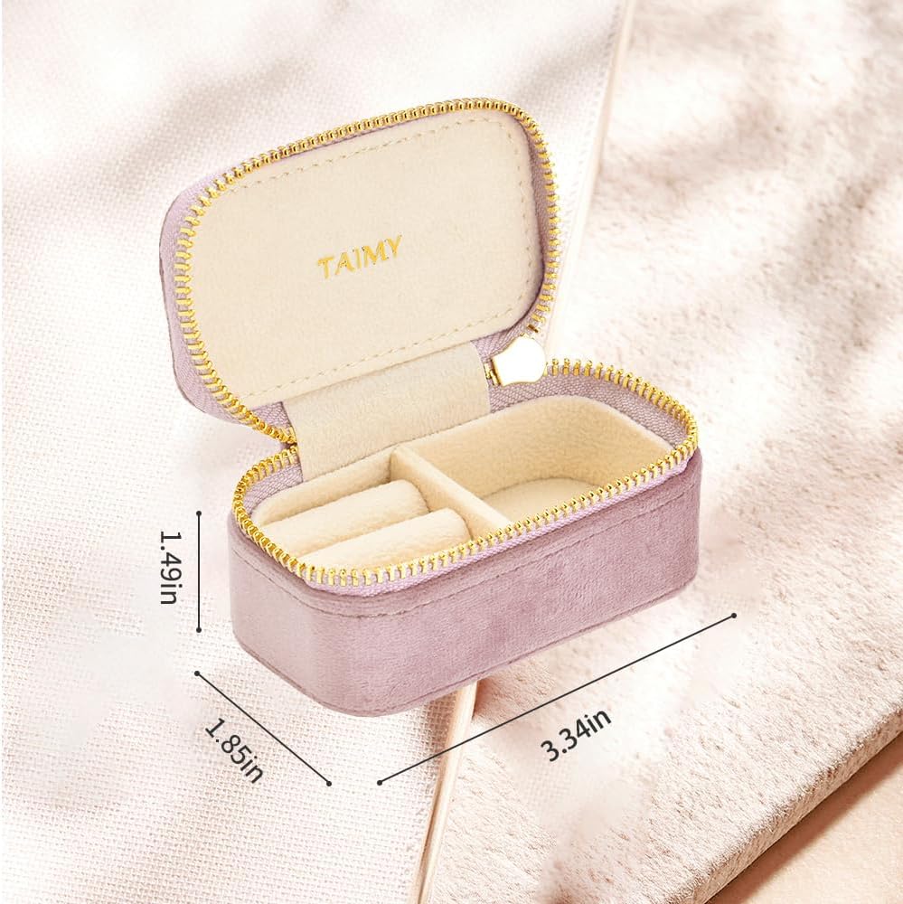 Small Travel Jewelry Case, Mini Tiny Plush Velvet Jewelry Box for Women and Girls, Pocket Size Jewelry holder organizer for Rings Earrings and Small Items(Avocado Green)