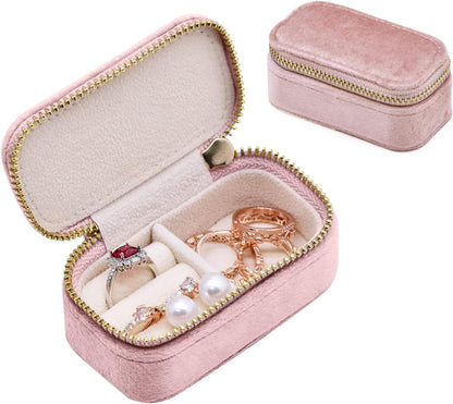Small Travel Jewelry Case, Mini Tiny Plush Velvet Jewelry Box for Women and Girls, Pocket Size Jewelry holder organizer for Rings Earrings and Small Items(Avocado Green)