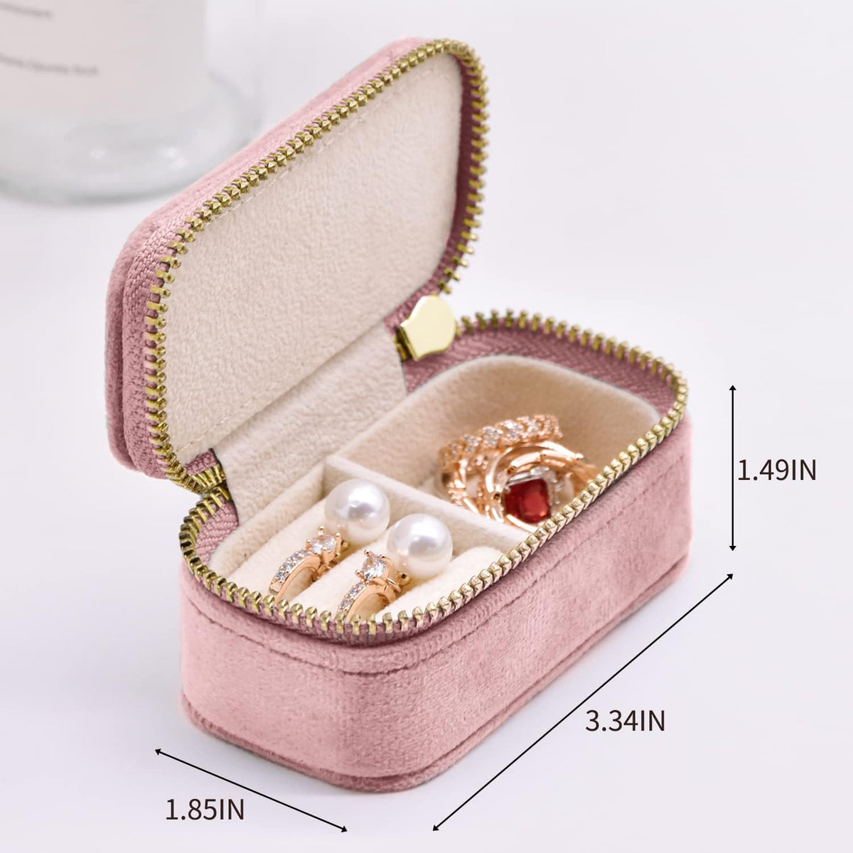Small Travel Jewelry Case, Mini Tiny Plush Velvet Jewelry Box for Women and Girls, Pocket Size Jewelry holder organizer for Rings Earrings and Small Items(Avocado Green)