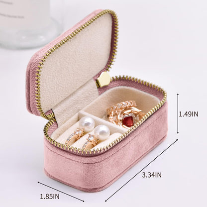 Small Travel Jewelry Case, Mini Tiny Plush Velvet Jewelry Box for Women and Girls, Pocket Size Jewelry holder organizer for Rings Earrings and Small Items(Avocado Green)