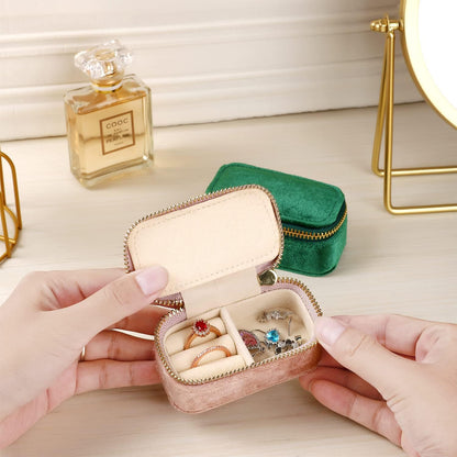 Small Travel Jewelry Case, Mini Tiny Plush Velvet Jewelry Box for Women and Girls, Pocket Size Jewelry holder organizer for Rings Earrings and Small Items(Avocado Green)