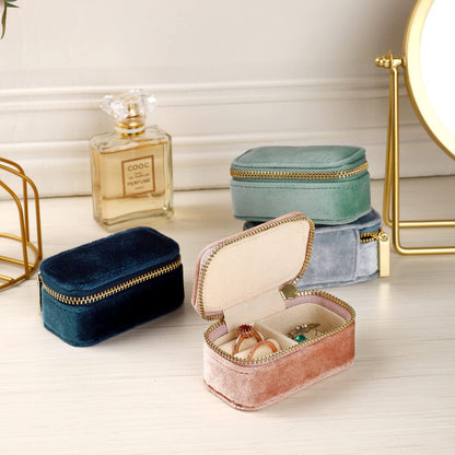 Small Travel Jewelry Case, Mini Tiny Plush Velvet Jewelry Box for Women and Girls, Pocket Size Jewelry holder organizer for Rings Earrings and Small Items(Avocado Green)
