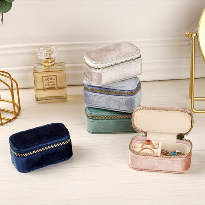 Small Travel Jewelry Case, Mini Tiny Plush Velvet Jewelry Box for Women and Girls, Pocket Size Jewelry holder organizer for Rings Earrings and Small Items(Avocado Green)