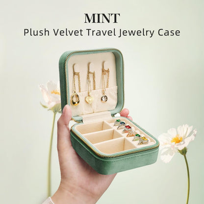 Small Travel Jewelry Case, Mini Tiny Plush Velvet Jewelry Box for Women and Girls, Pocket Size Jewelry holder organizer for Rings Earrings and Small Items(Avocado Green)