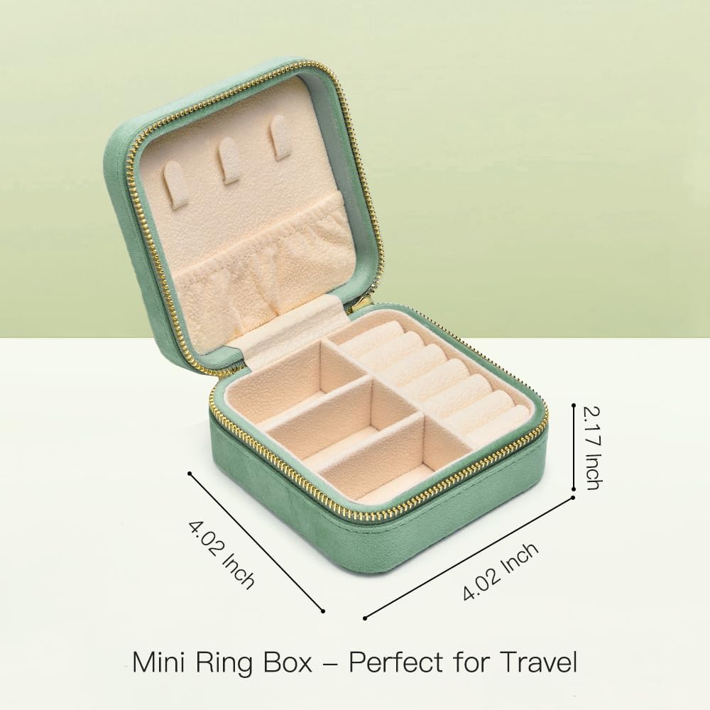 Small Travel Jewelry Case, Mini Tiny Plush Velvet Jewelry Box for Women and Girls, Pocket Size Jewelry holder organizer for Rings Earrings and Small Items(Avocado Green)