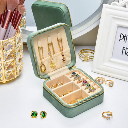 Small Travel Jewelry Case, Mini Tiny Plush Velvet Jewelry Box for Women and Girls, Pocket Size Jewelry holder organizer for Rings Earrings and Small Items(Avocado Green)