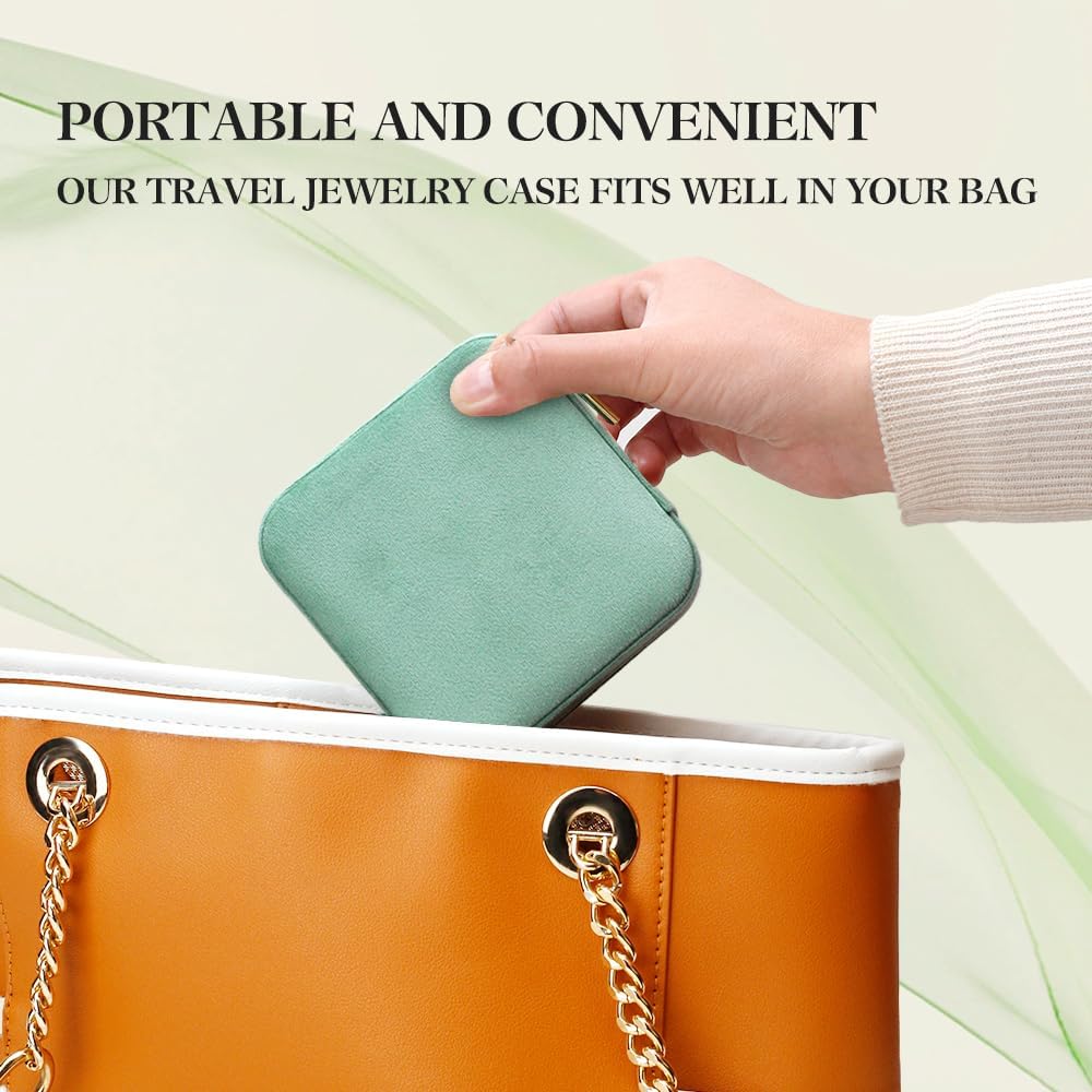 Small Travel Jewelry Case, Mini Tiny Plush Velvet Jewelry Box for Women and Girls, Pocket Size Jewelry holder organizer for Rings Earrings and Small Items(Avocado Green)