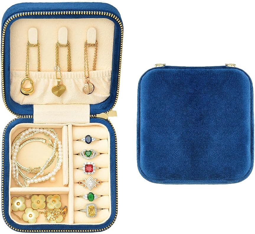 Small Travel Jewelry Case, Mini Tiny Plush Velvet Jewelry Box for Women and Girls, Pocket Size Jewelry holder organizer for Rings Earrings and Small Items(Avocado Green)