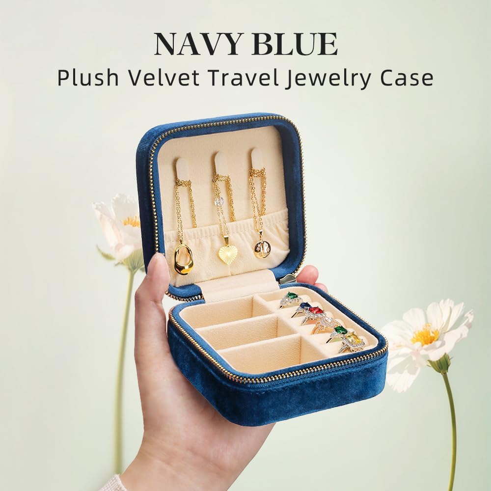 Small Travel Jewelry Case, Mini Tiny Plush Velvet Jewelry Box for Women and Girls, Pocket Size Jewelry holder organizer for Rings Earrings and Small Items(Avocado Green)