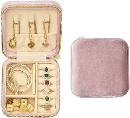 Small Travel Jewelry Case, Mini Tiny Plush Velvet Jewelry Box for Women and Girls, Pocket Size Jewelry holder organizer for Rings Earrings and Small Items(Avocado Green)