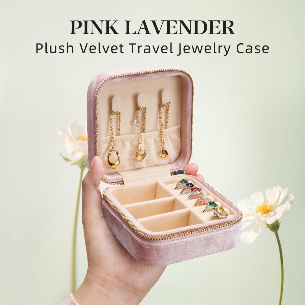 Small Travel Jewelry Case, Mini Tiny Plush Velvet Jewelry Box for Women and Girls, Pocket Size Jewelry holder organizer for Rings Earrings and Small Items(Avocado Green)