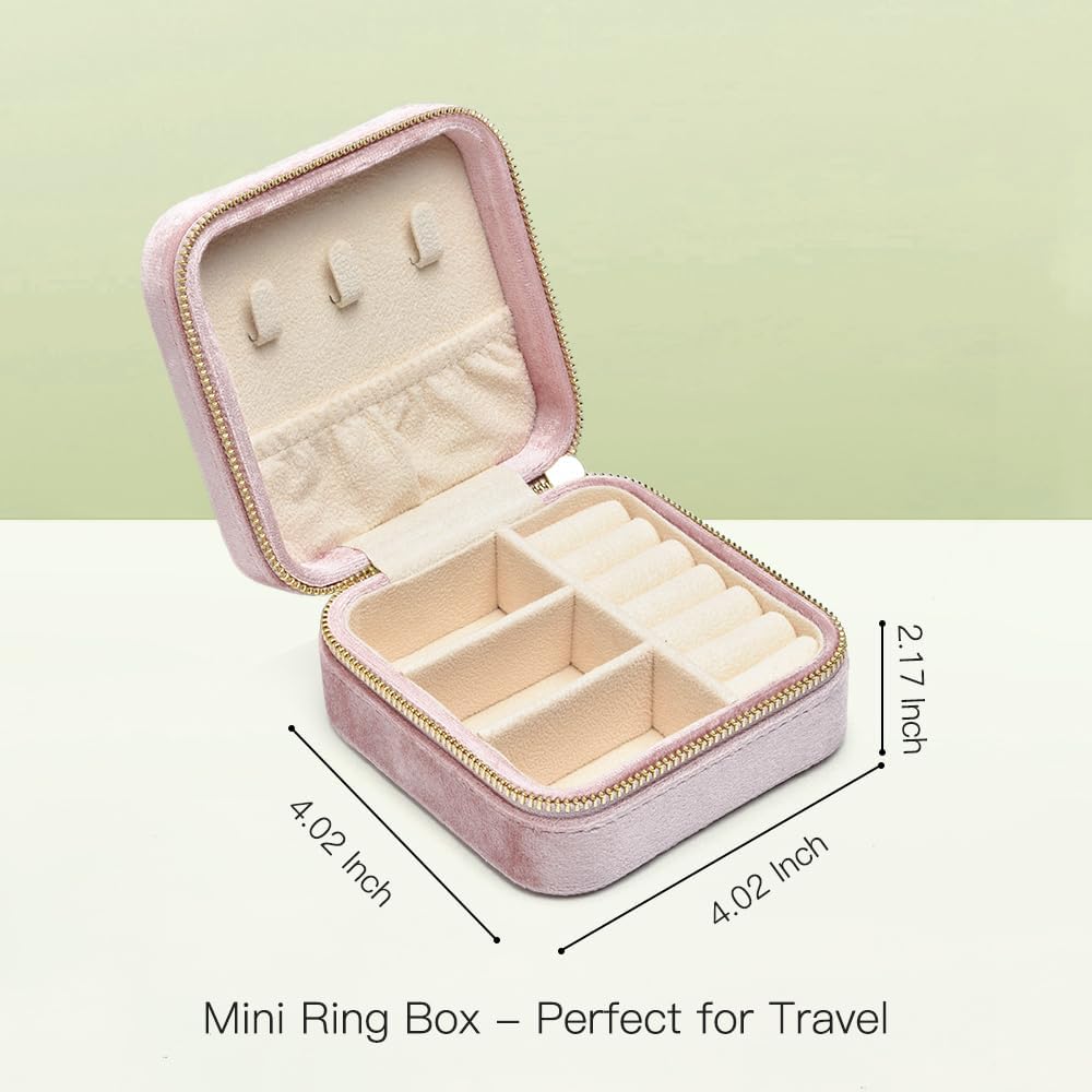 Small Travel Jewelry Case, Mini Tiny Plush Velvet Jewelry Box for Women and Girls, Pocket Size Jewelry holder organizer for Rings Earrings and Small Items(Avocado Green)