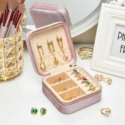 Small Travel Jewelry Case, Mini Tiny Plush Velvet Jewelry Box for Women and Girls, Pocket Size Jewelry holder organizer for Rings Earrings and Small Items(Avocado Green)