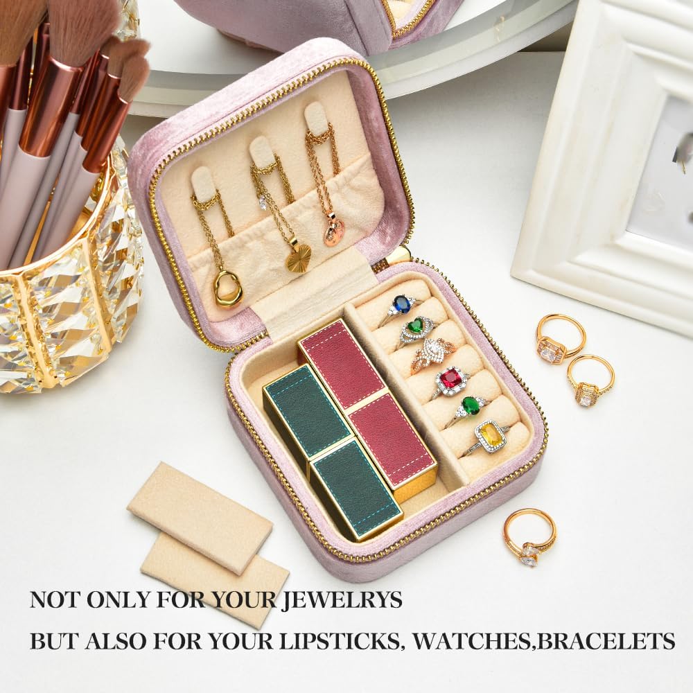 Small Travel Jewelry Case, Mini Tiny Plush Velvet Jewelry Box for Women and Girls, Pocket Size Jewelry holder organizer for Rings Earrings and Small Items(Avocado Green)