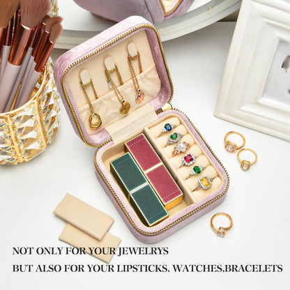 Small Travel Jewelry Case, Mini Tiny Plush Velvet Jewelry Box for Women and Girls, Pocket Size Jewelry holder organizer for Rings Earrings and Small Items(Avocado Green)