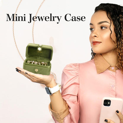 Small Travel Jewelry Case, Mini Tiny Plush Velvet Jewelry Box for Women and Girls, Pocket Size Jewelry holder organizer for Rings Earrings and Small Items(Avocado Green)