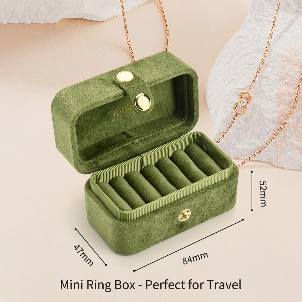 Small Travel Jewelry Case, Mini Tiny Plush Velvet Jewelry Box for Women and Girls, Pocket Size Jewelry holder organizer for Rings Earrings and Small Items(Avocado Green)
