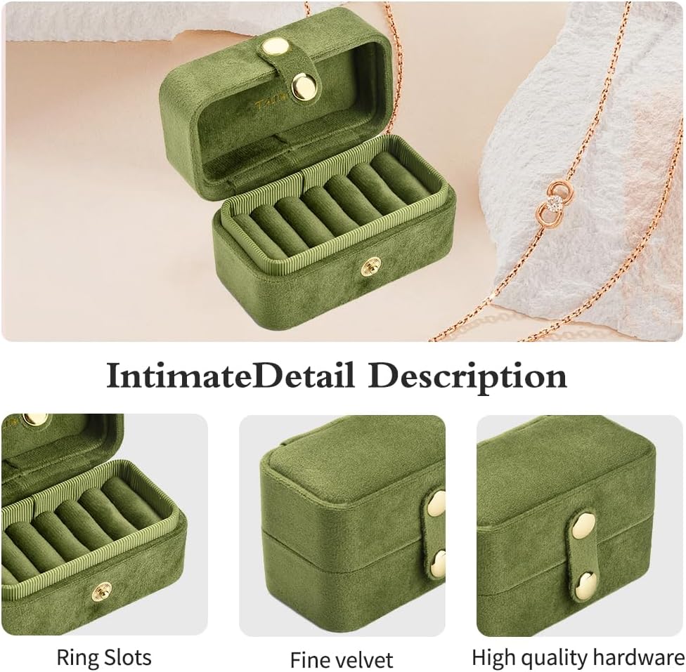 Small Travel Jewelry Case, Mini Tiny Plush Velvet Jewelry Box for Women and Girls, Pocket Size Jewelry holder organizer for Rings Earrings and Small Items(Avocado Green)