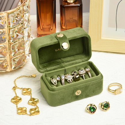 Small Travel Jewelry Case, Mini Tiny Plush Velvet Jewelry Box for Women and Girls, Pocket Size Jewelry holder organizer for Rings Earrings and Small Items(Avocado Green)
