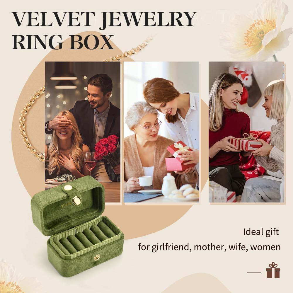 Small Travel Jewelry Case, Mini Tiny Plush Velvet Jewelry Box for Women and Girls, Pocket Size Jewelry holder organizer for Rings Earrings and Small Items(Avocado Green)