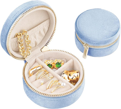 Small Travel Jewelry Case, Mini Tiny Plush Velvet Jewelry Box for Women and Girls, Pocket Size Jewelry holder organizer for Rings Earrings and Small Items(Avocado Green)