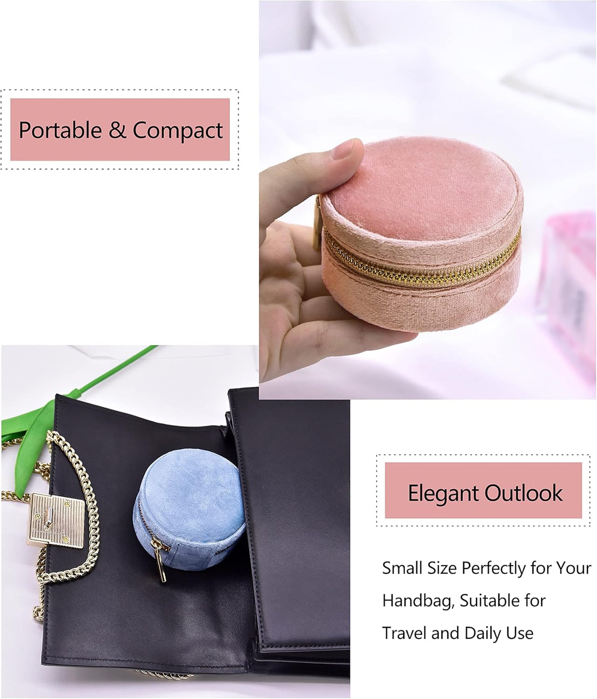 Small Travel Jewelry Case, Mini Tiny Plush Velvet Jewelry Box for Women and Girls, Pocket Size Jewelry holder organizer for Rings Earrings and Small Items(Avocado Green)