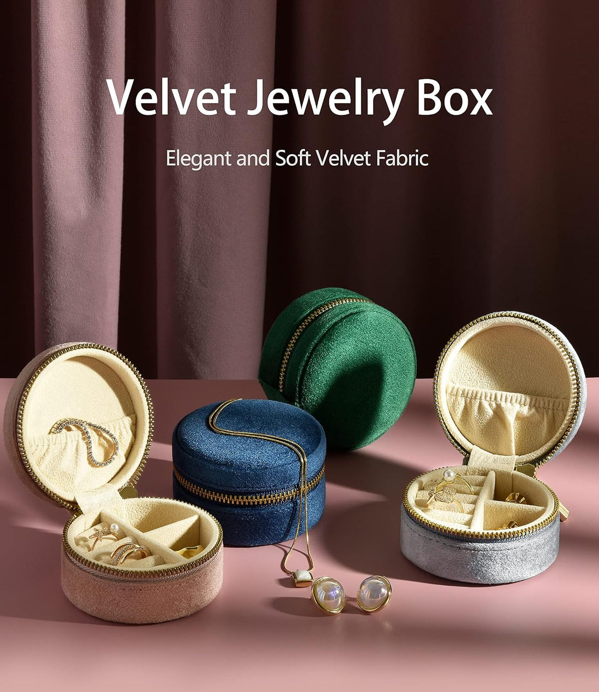 Small Travel Jewelry Case, Mini Tiny Plush Velvet Jewelry Box for Women and Girls, Pocket Size Jewelry holder organizer for Rings Earrings and Small Items(Avocado Green)