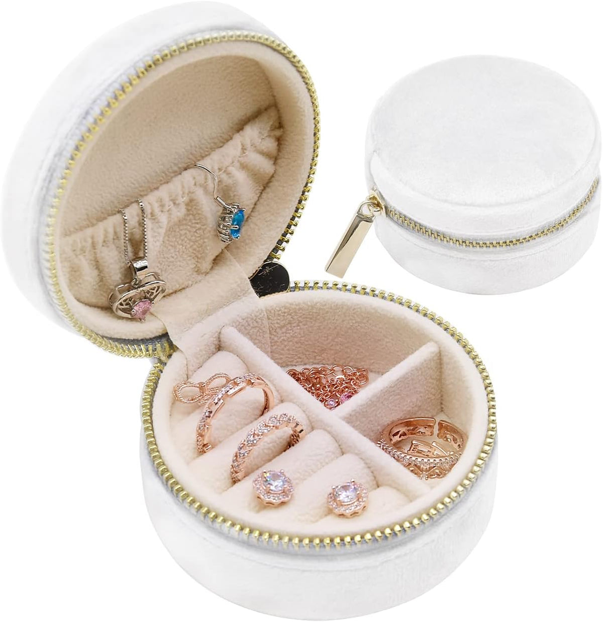 Small Travel Jewelry Case, Mini Tiny Plush Velvet Jewelry Box for Women and Girls, Pocket Size Jewelry holder organizer for Rings Earrings and Small Items(Avocado Green)