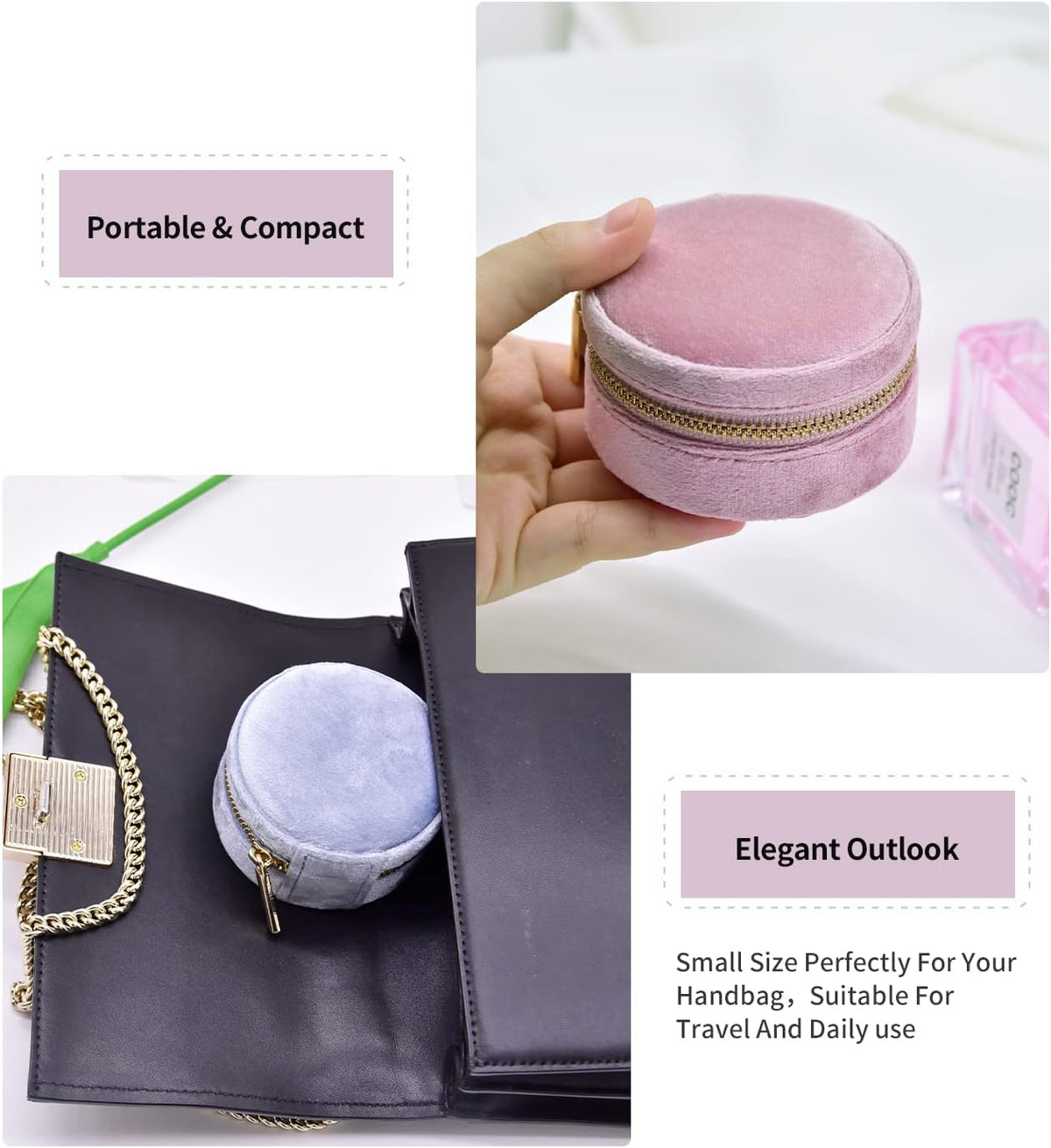 Small Travel Jewelry Case, Mini Tiny Plush Velvet Jewelry Box for Women and Girls, Pocket Size Jewelry holder organizer for Rings Earrings and Small Items(Avocado Green)