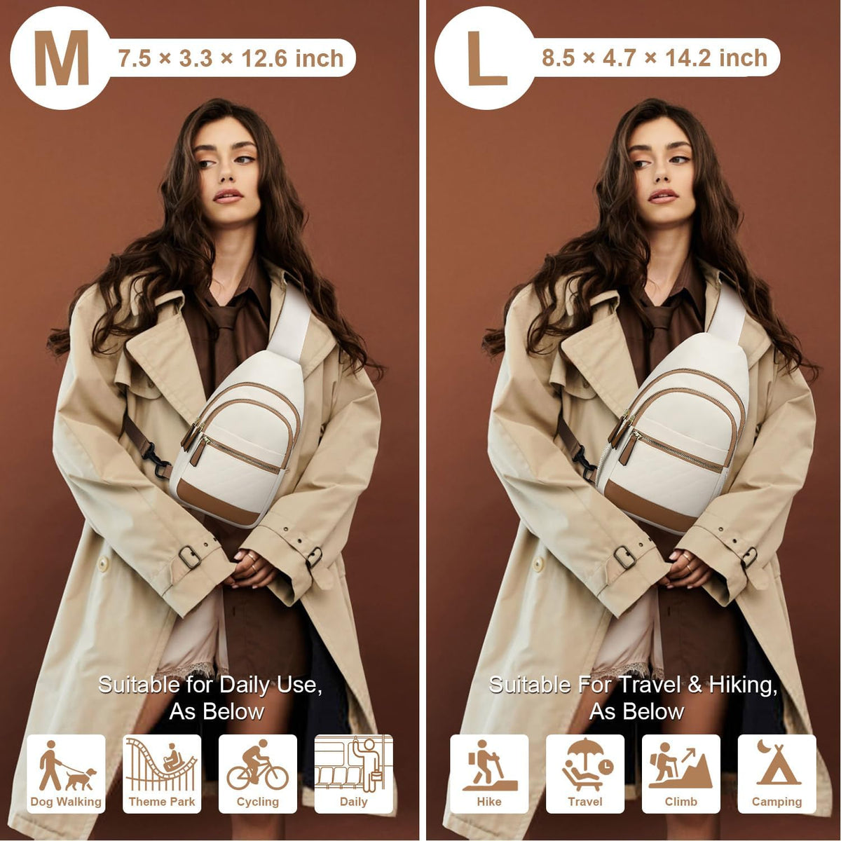 Sling Bag for Women Men Waterproof Crossbody Bags for Women Trendy Casual Fanny Pack with Convertible Shoulder Strap Chest Bag for Travel Hiking(Beige, Medium)