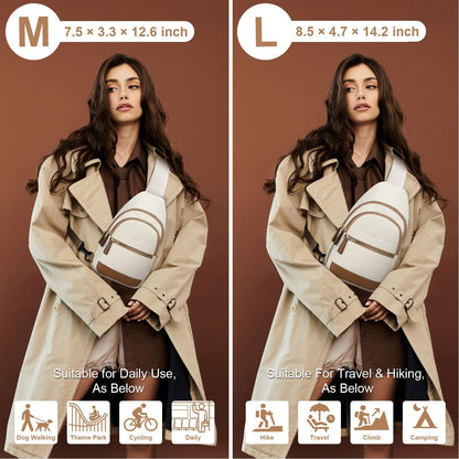 Sling Bag for Women Men Waterproof Crossbody Bags for Women Trendy Casual Fanny Pack with Convertible Shoulder Strap Chest Bag for Travel Hiking(Beige, Medium)
