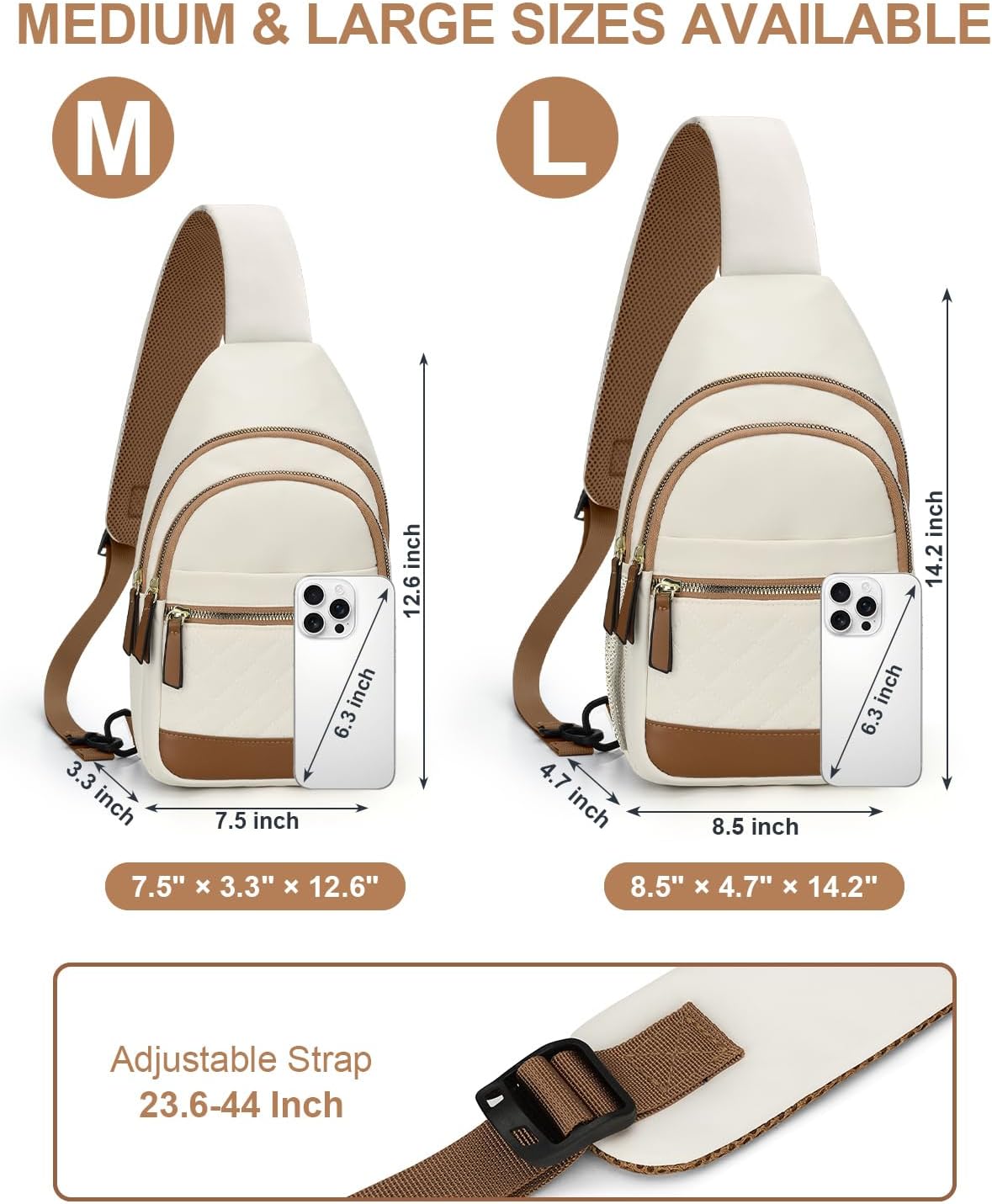 Sling Bag for Women Men Waterproof Crossbody Bags for Women Trendy Casual Fanny Pack with Convertible Shoulder Strap Chest Bag for Travel Hiking(Beige, Medium)