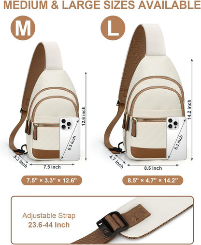 Sling Bag for Women Men Waterproof Crossbody Bags for Women Trendy Casual Fanny Pack with Convertible Shoulder Strap Chest Bag for Travel Hiking(Beige, Medium)