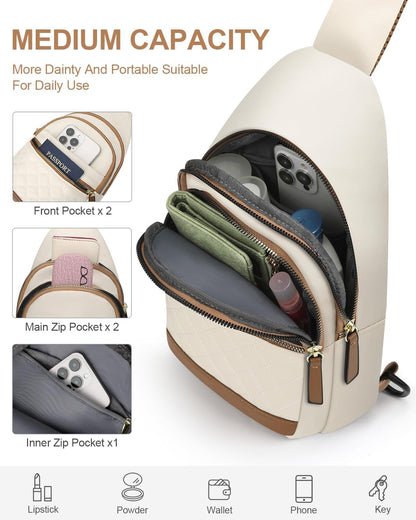 Sling Bag for Women Men Waterproof Crossbody Bags for Women Trendy Casual Fanny Pack with Convertible Shoulder Strap Chest Bag for Travel Hiking(Beige, Medium)