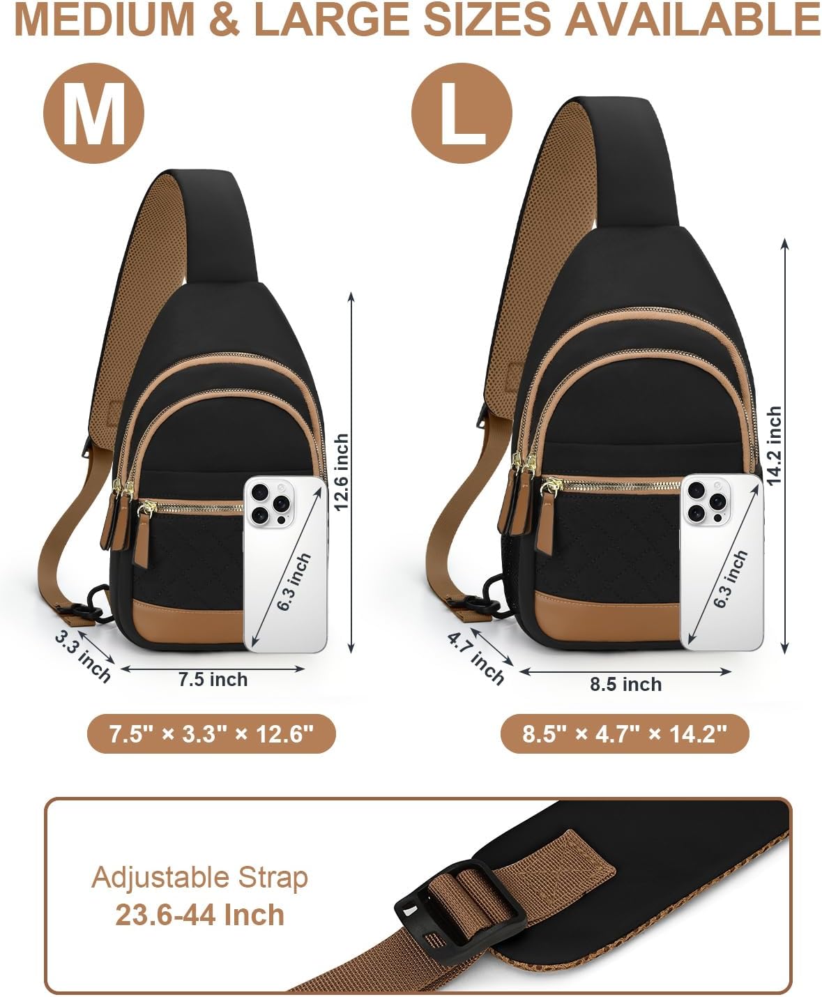 Sling Bag for Women Men Waterproof Crossbody Bags for Women Trendy Casual Fanny Pack with Convertible Shoulder Strap Chest Bag for Travel Hiking(Beige, Medium)